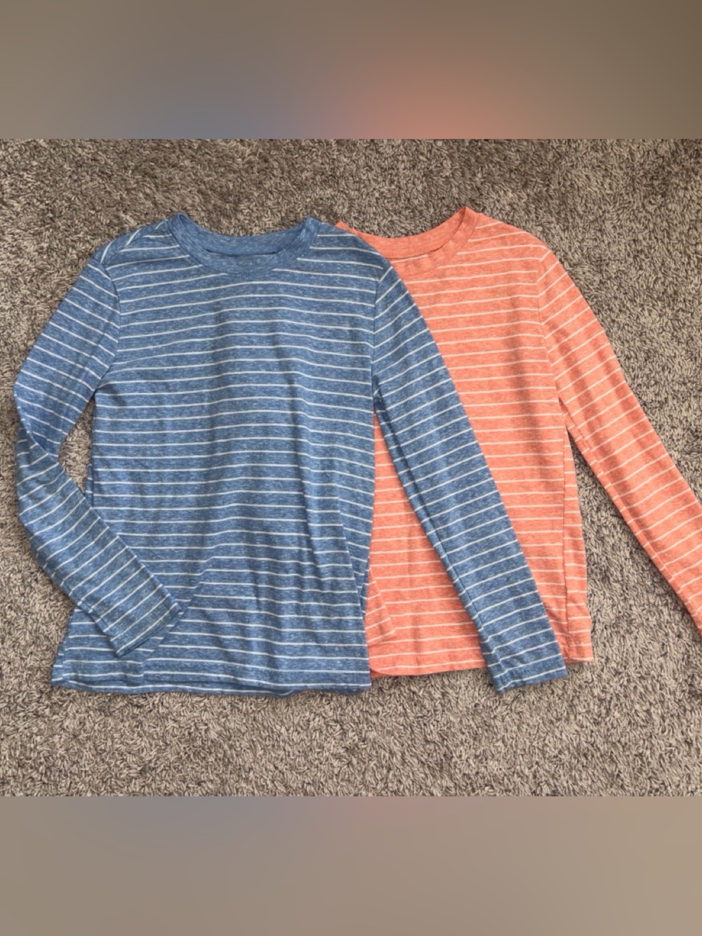 Kids Striped Long-Sleeve Tee — Blue & Orange white striped.